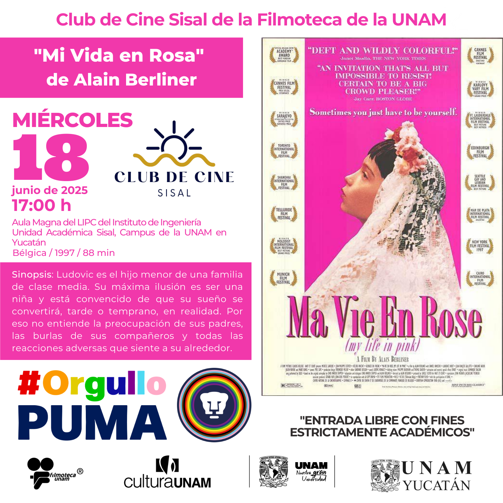 Club de Cine Filmoteca de la UNAM “Mi vida en rosa” de Alain Berliner